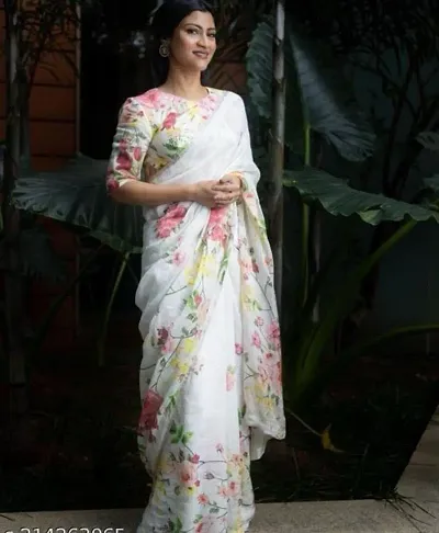 Stylish Linen Saree with Blouse piece For Women