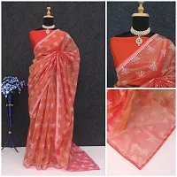 Beautiful Red Net Printed Women Saree with Blouse piece-thumb1