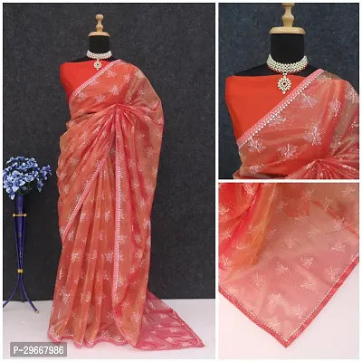 Beautiful Red Net Printed Women Saree with Blouse piece-thumb2