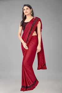 Beautiful Maroon Lycra Embellished Women Saree with Blouse piece-thumb3