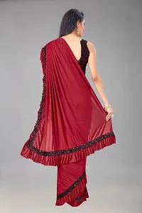 Beautiful Maroon Lycra Embellished Women Saree with Blouse piece-thumb1