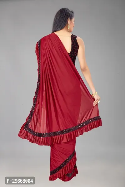 Beautiful Maroon Lycra Embellished Women Saree with Blouse piece-thumb2