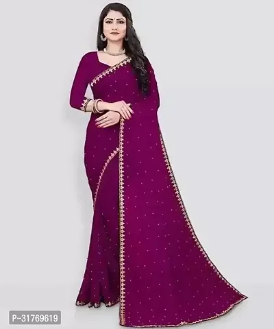 Stylish Lycra Purple Solid Saree with Blouse piece For Women-thumb0