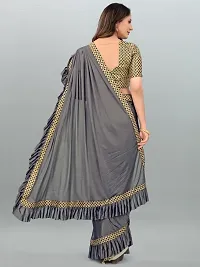 Beautiful Grey Lycra Self Pattern Women Saree with Blouse piece-thumb2