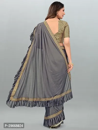 Beautiful Grey Lycra Self Pattern Women Saree with Blouse piece-thumb3