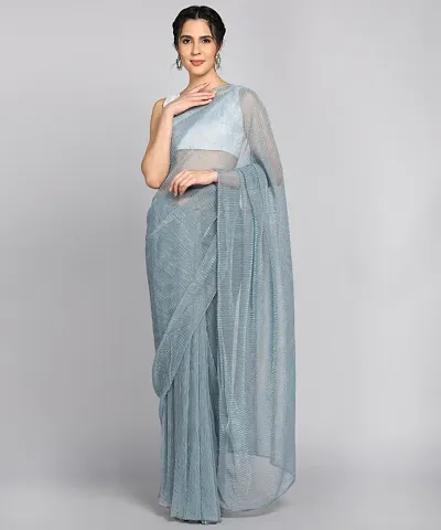 Beautiful Lycra Self Pattern Women Saree with Blouse piece