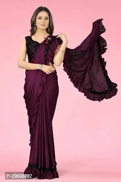 Beautiful Purple Lycra Embellished Women Saree with Blouse piece-thumb0