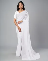 Stylish Georgette White Self Pattern Saree With Blouse Piece For Women-thumb2