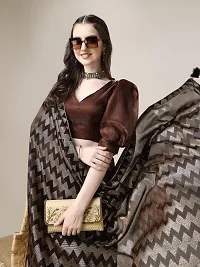 Beautiful Brown Lycra Self Pattern Women Saree with Blouse piece-thumb1