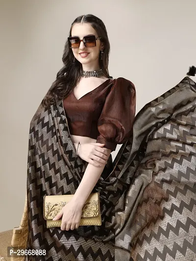 Beautiful Brown Lycra Self Pattern Women Saree with Blouse piece-thumb2