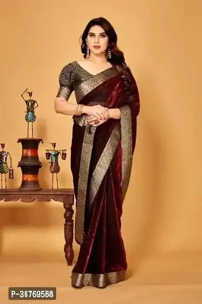 Stylish Lycra Maroon Solid Saree with Blouse piece For Women-thumb0