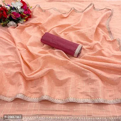 Beautiful Peach Chanderi Cotton Lace Border Women Saree with Blouse piece