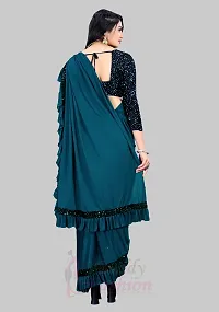 Beautiful Teal Lycra Embellished Women Saree with Blouse piece-thumb1