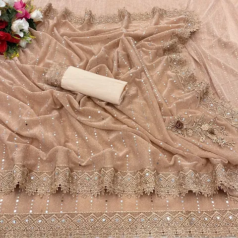 Glamorous Polyester Blend Saree with Blouse piece 
