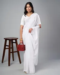Stylish Georgette White Self Pattern Saree With Blouse Piece For Women-thumb1