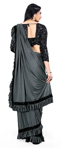 Beautiful Grey Lycra Embellished Women Saree with Blouse piece-thumb2