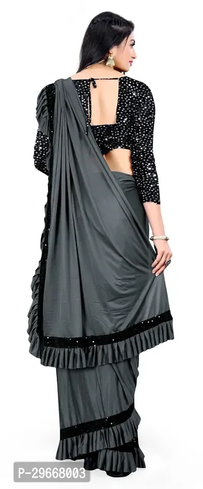 Beautiful Grey Lycra Embellished Women Saree with Blouse piece-thumb3