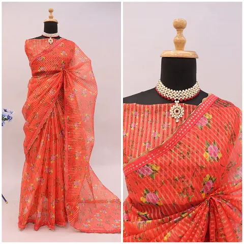 Stylish Organza Saree With Blouse Piece For Women