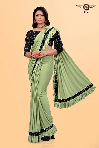 Beautiful Lycra Blend Embellished Saree With Blouse Piece For Women