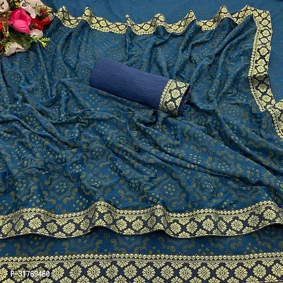 Stylish Lycra Blue Printed Saree with Blouse piece For Women-thumb0