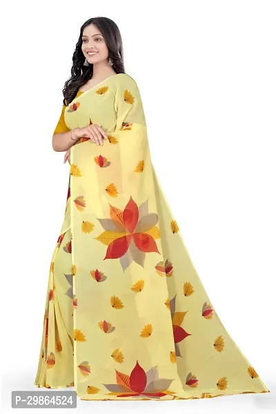 Stylish Georgette Yellow Printed Saree With Blouse Piece For Women