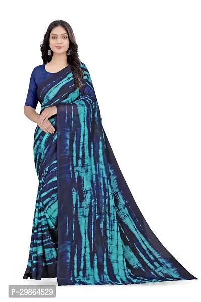 Stylish Georgette Teal Printed Saree With Blouse Piece For Women-thumb3