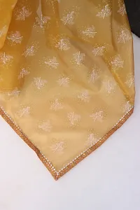 Beautiful Golden Net Printed Women Saree with Blouse piece-thumb2