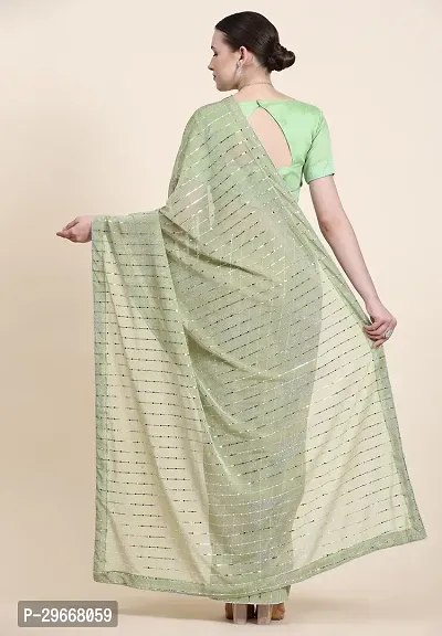 Beautiful Green Lycra Self Pattern Women Saree with Blouse piece-thumb2