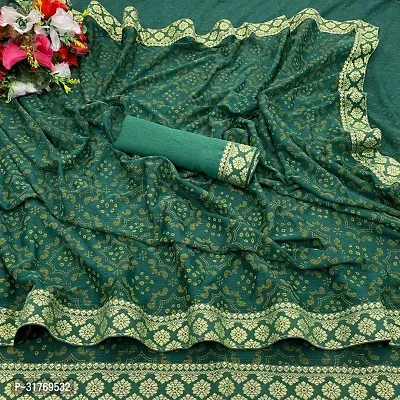 Stylish Lycra Green Printed Saree with Blouse piece For Women-thumb0