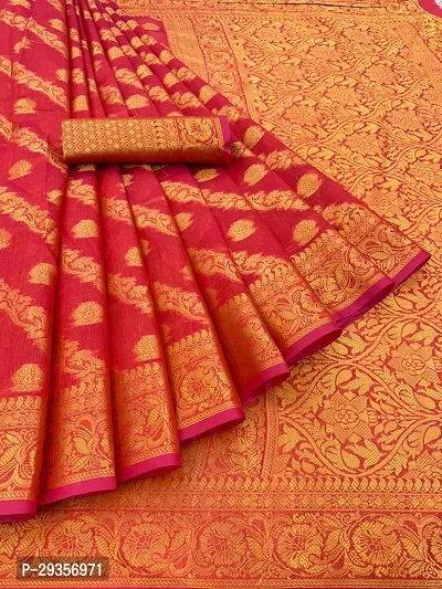 Stylish Organza Red Woven Design Saree With Blouse Piece For Women