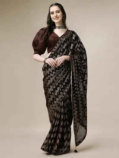 Stylish Silk Blend Saree With Blouse Piece For Women