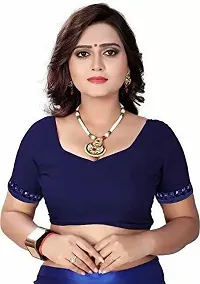 Beautiful Navy Blue Lycra Lace Border Women Saree with Blouse piece-thumb1