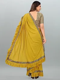 Beautiful Yellow Lycra Self Pattern Women Saree with Blouse piece-thumb1