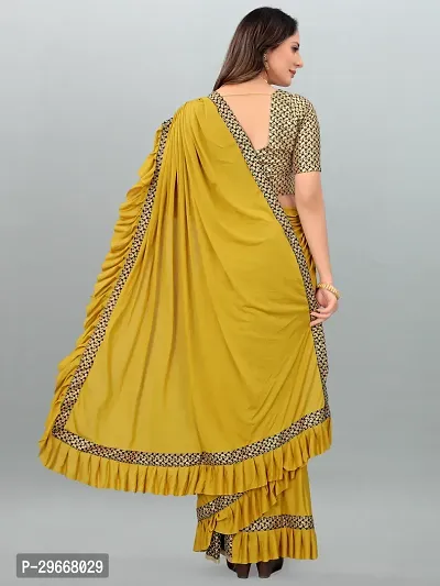 Beautiful Yellow Lycra Self Pattern Women Saree with Blouse piece-thumb2