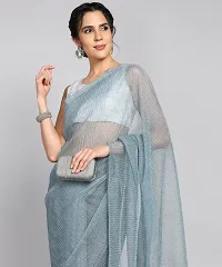 Beautiful Teal Lycra Self Pattern Women Saree with Blouse piece-thumb2