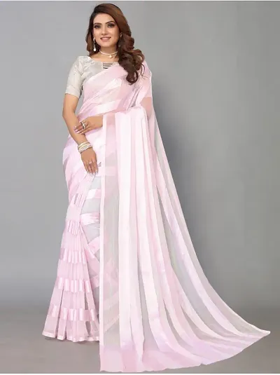 TRENDY GEORGETTE CHIFFON RAINBOW ZARI PATTA SAREE WITH BLOUSE PIECE