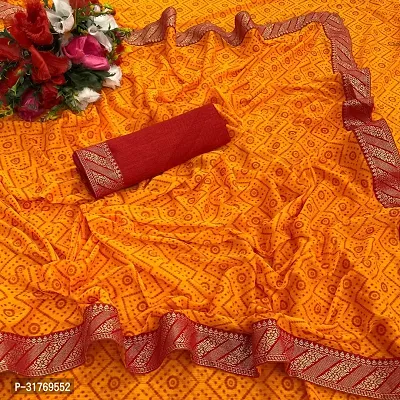 Stylish Lycra Orange Printed Saree with Blouse piece For Women-thumb0