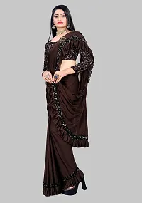 Beautiful Brown Lycra Embellished Women Saree with Blouse piece-thumb3