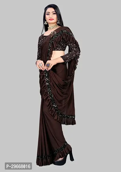 Beautiful Brown Lycra Embellished Women Saree with Blouse piece-thumb4