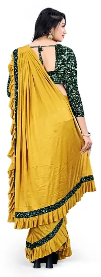 Beautiful Yellow Lycra Embellished Women Saree with Blouse piece-thumb1