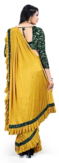 Beautiful Yellow Lycra Embellished Women Saree with Blouse piece-thumb2