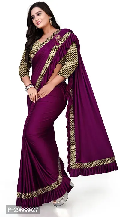 Beautiful Purple Lycra Self Pattern Women Saree with Blouse piece