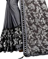 Beautiful Grey Lycra Lace Border Women Saree with Blouse piece-thumb3