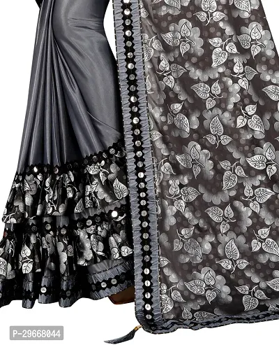 Beautiful Grey Lycra Lace Border Women Saree with Blouse piece-thumb4