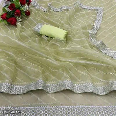 Stylish Lycra Green Printed Saree with Blouse piece For Women-thumb0