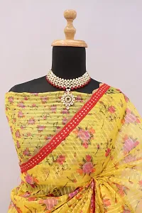 Beautiful Yellow Organza Digital Print Women Saree with Blouse piece-thumb1