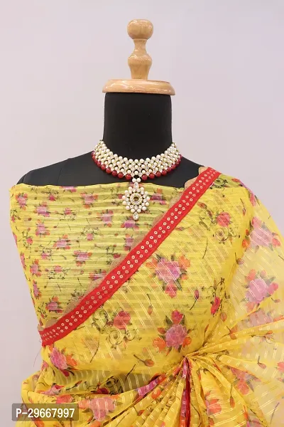 Beautiful Yellow Organza Digital Print Women Saree with Blouse piece-thumb2