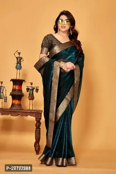 Fancy Green Lycra Saree With Blouse Piece For Women-thumb0