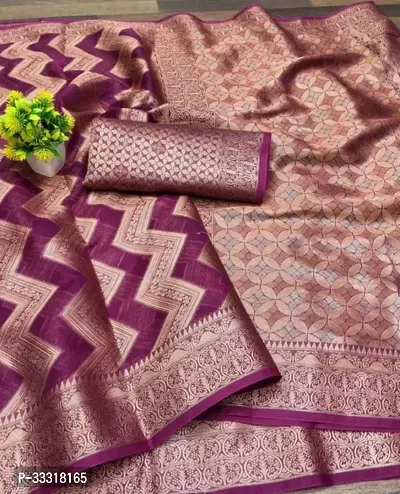 Beautiful Organza Purple Woven Design  Saree with Blouse piece For Women-thumb0