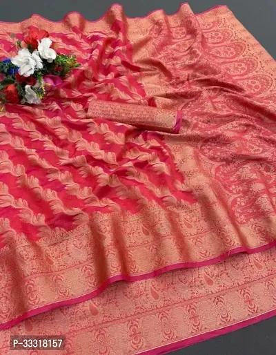 Beautiful Organza Red Woven Design  Saree with Blouse piece For Women-thumb0